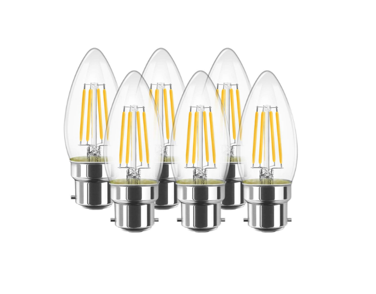 Picture of B22 LED Filament Candle Bulb,C35 4W Edison Candle Light Bulbs,40W Incandescent Bulb Equivalent, Warm White, Pack of 6 