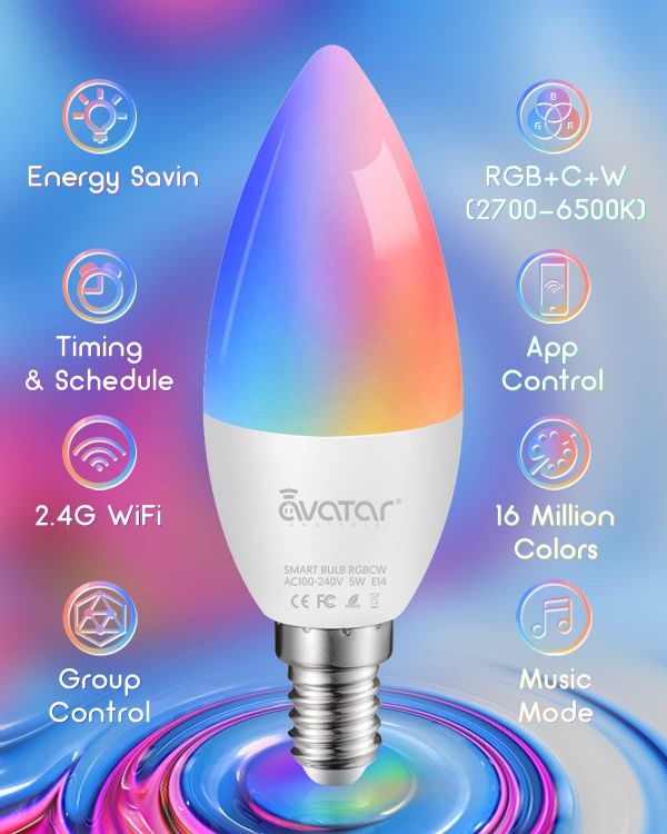 Picture of Controls Smart Bulb E14 Light WiFi LED Candle Bulbs C37, Dimmable Compatible with Alexa/Google Home App(Upgraded Connection)
