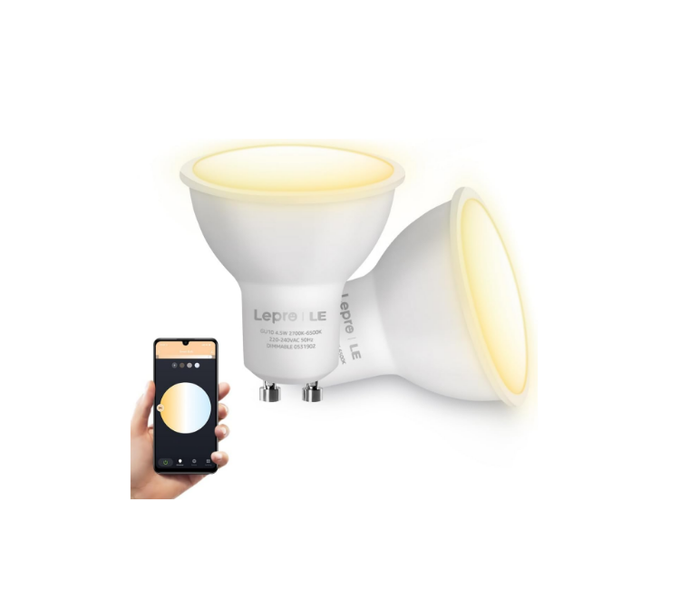 Picture of GU10 Smart Bulbs, Warm to Cool White Smart Light Bulbs GU10, Dimmable GU10 LED Spotlight Bulbs, Works with Alexa and Google Home