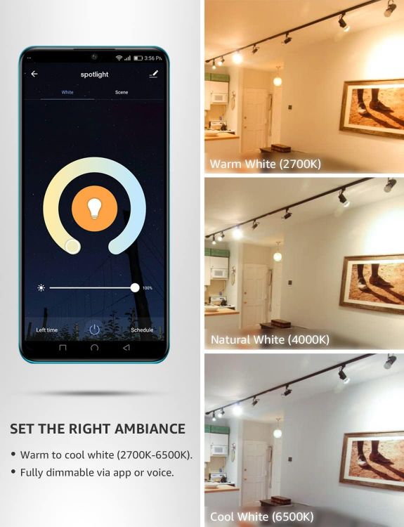 Picture of GU10 Smart Bulbs, Warm to Cool White Smart Light Bulbs GU10, Dimmable GU10 LED Spotlight Bulbs, Works with Alexa and Google Home
