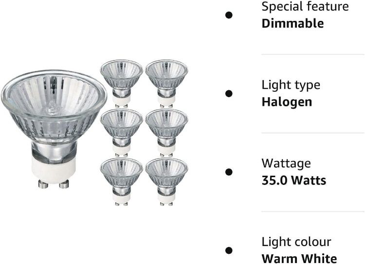 Picture of GU10 Halogen Spotlight Bulbs 35W 220-240V 2700K Warm White Dimmable Pack of 6
