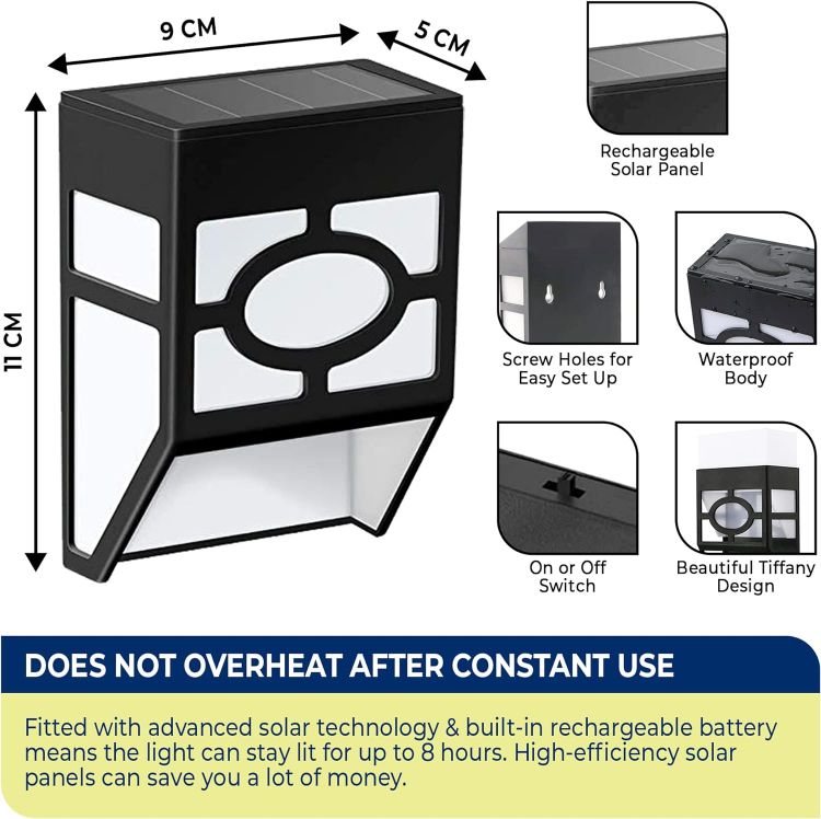 Picture of LED Outdoor Solar Wall Light – Waterproof, Fence Light, Energy Efficient, 8 Pack