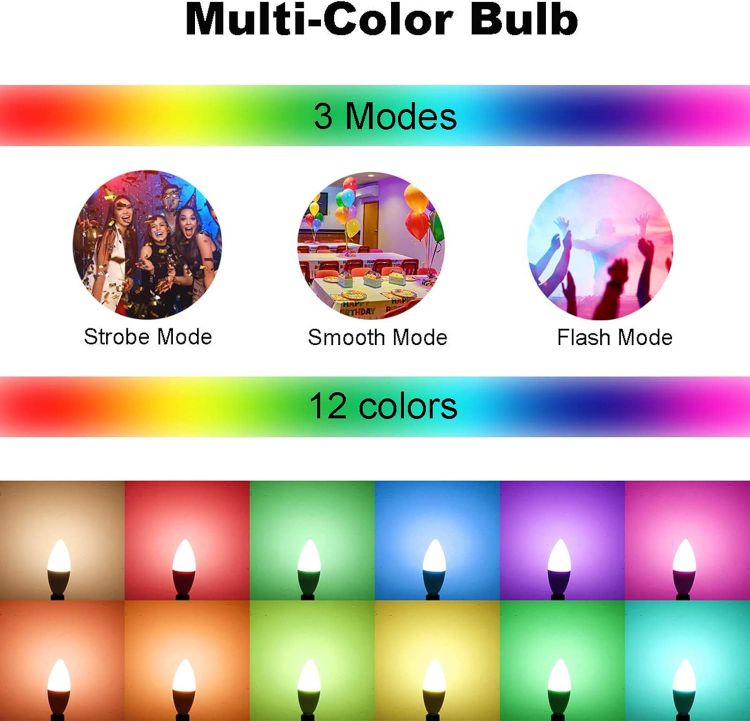 Picture of E14 LED Candle Light Bulbs 5W Colour Changing Light Bulb with Remote Control,Small Edison Screw Light Bulb 40W Equivalent