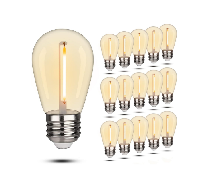 Picture of S14 1W LED Filament Bulbs, 2200K Warm White Plastic Edison Bulb, 130LM E27 Base for Waterproof Outdoor String Lights Bulbs