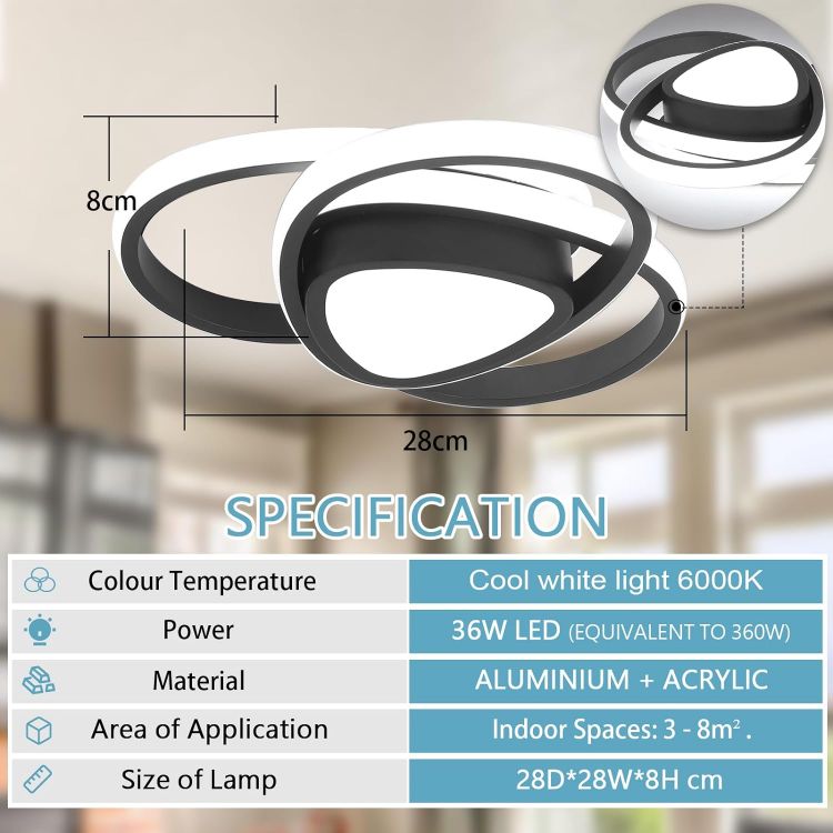 Picture of  LED Ceiling Lights, Small 3 Round Modern Ceiling Lighting Fixture, Elegant LED Ceiling Lamp for Aisle Bedroom Stairs Hallway Porch Kitchen Living Room