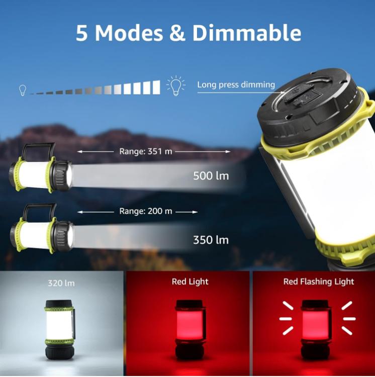 Picture of LE Camping Lights Rechargeable, Bright LED Torch Rechargeable, Dimmable 5 Modes Camping Torch Lantern with Power Bank, Rechargeable Lantern for Power Cuts, Emergency Lighting, Fishing and More