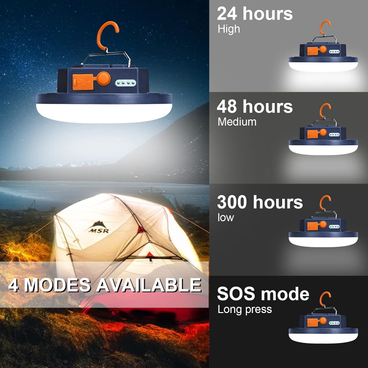 Picture of Portable Camping Lights, Camping Lantern Rechargeable, 9900mAh Power Bank LED Tent Light, 2000 Lumen Outdoor Work Light with Magnet for Emergency, Power Cuts, Fishing, Hiking and More