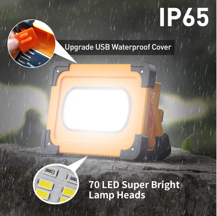 Picture of  Solar Rechargeable LED Work Light 80W, 4 Modes Portable LED Camping Light USB Floodlight 11000mAh Power Bank, IP65 Waterproof Outdoor Security Light for Car Repairing, Fishing, Emergency