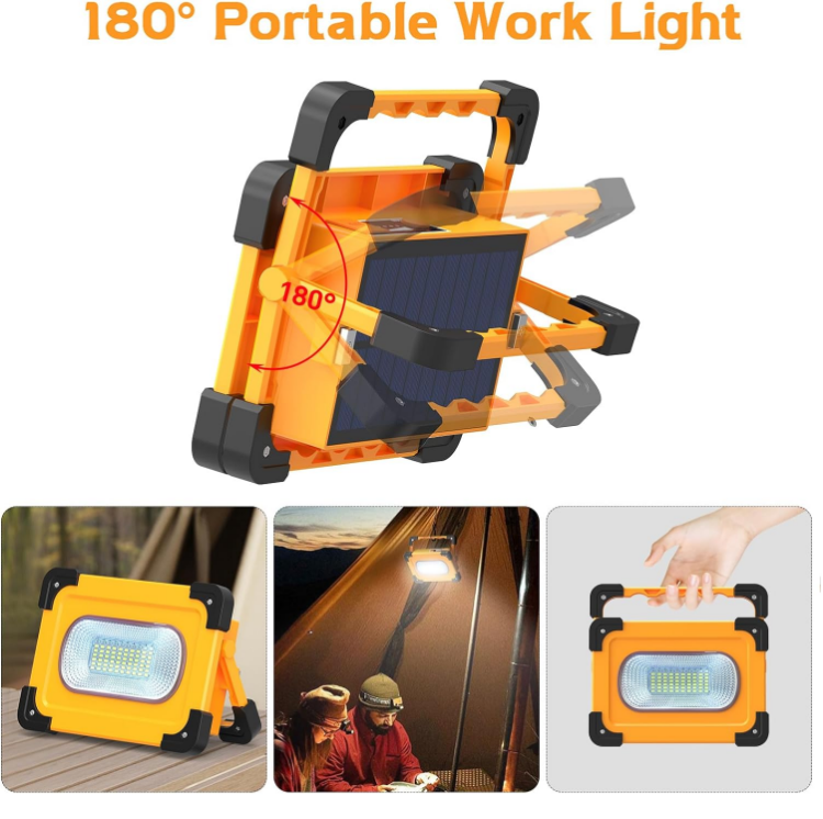 Picture of  Solar Rechargeable LED Work Light 80W, 4 Modes Portable LED Camping Light USB Floodlight 11000mAh Power Bank, IP65 Waterproof Outdoor Security Light for Car Repairing, Fishing, Emergency