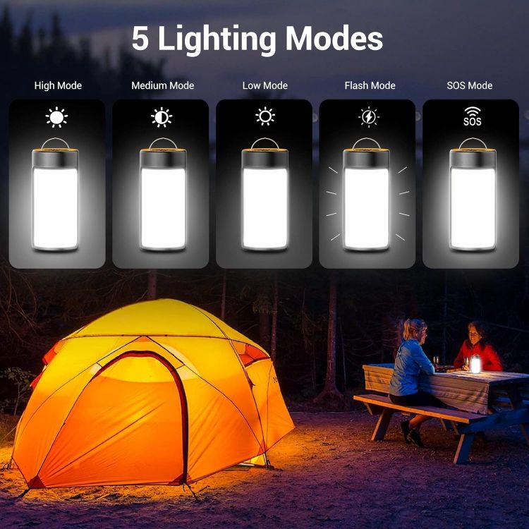 Picture of LED Camping Lights, Rechargeable Camping Lanterns with 400LM 5 Light Modes Water-Resistant (Orange, 2 Pack)