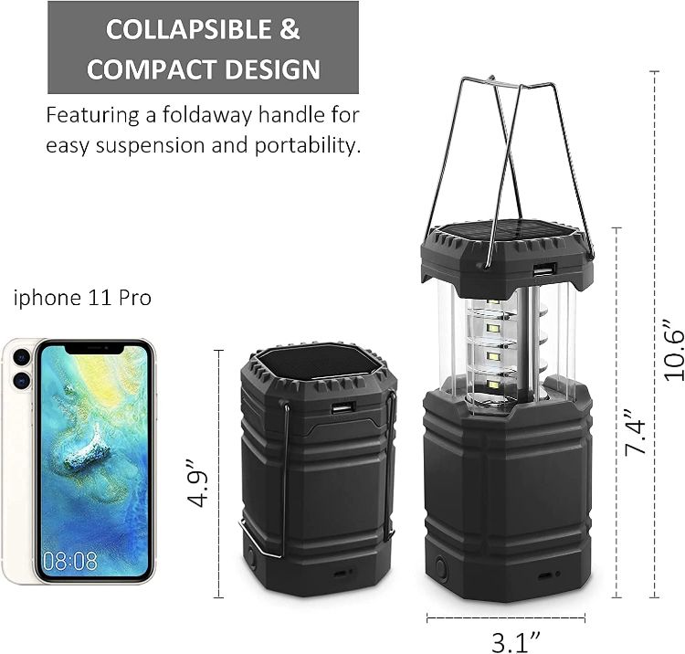 Picture of Rechargeable Camping Lights, LED Solar Camping Wind up Lantern, Hand Crank Emergency Light with 3000mAh Battery for Camping