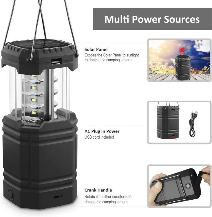 Picture of Rechargeable Camping Lights, LED Solar Camping Wind up Lantern, Hand Crank Emergency Light with 3000mAh Battery for Camping