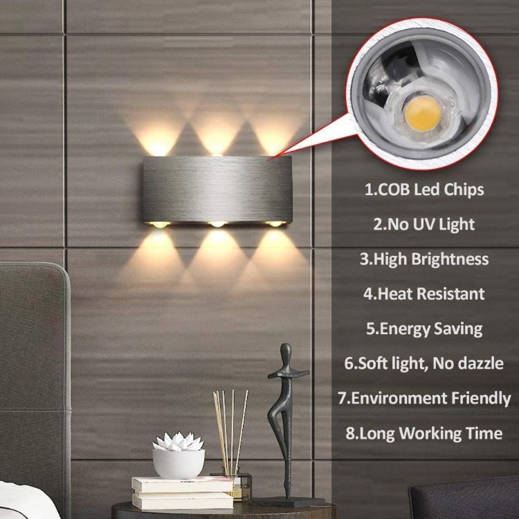 Picture of Led Wall Light Indoor Living Room Up Down Wall Light Silver Brushed Aluminum Wall Light for Bedroom Hallway Wall Lighting Fixture - 3200k Warm White