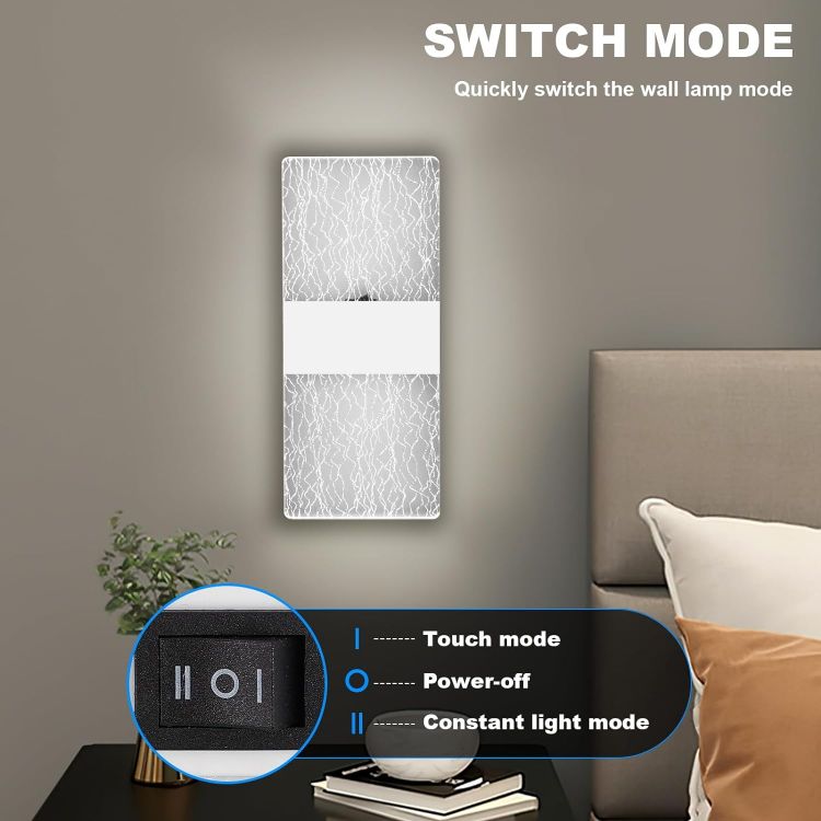 Picture of LED Touch Control Wall Lamp, Modern Indoor Dimmable Wall Light With Switch, USB Rechargeable Battery Wall Light, Cordless White Wall Sconces Lighting 6500K, 4000mAh, 2 Pack