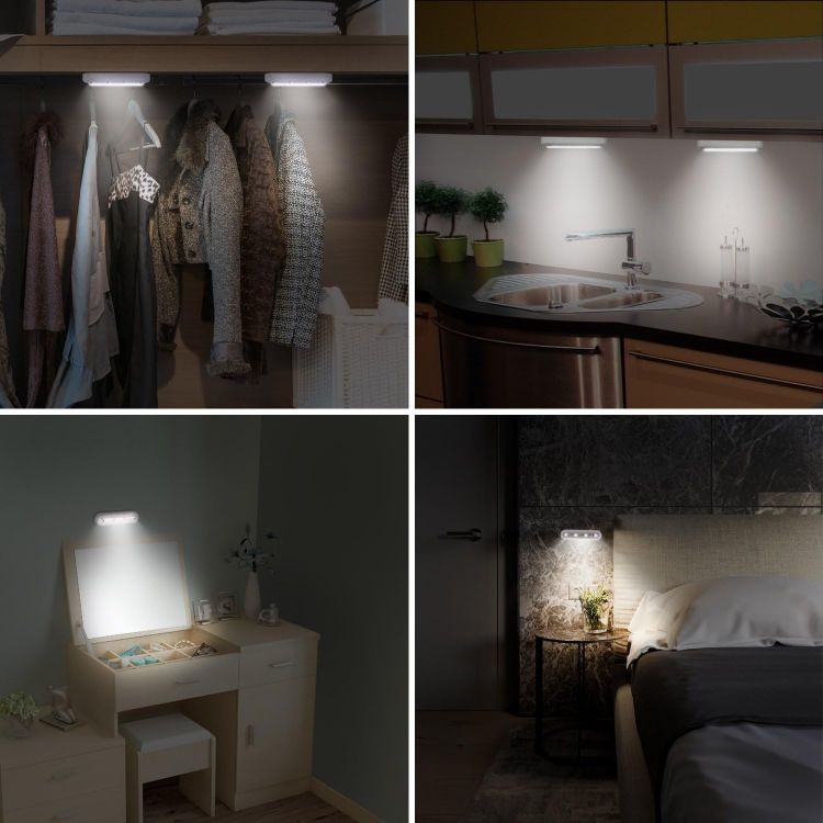 Picture of Battery Lights, Wardrobe Lights Under Cupboard Kitchen Lights Stick on Lights Touch Sensor Lights LED Push Lights Wardrobe Lights White 3 Pack(Battery not Included) 