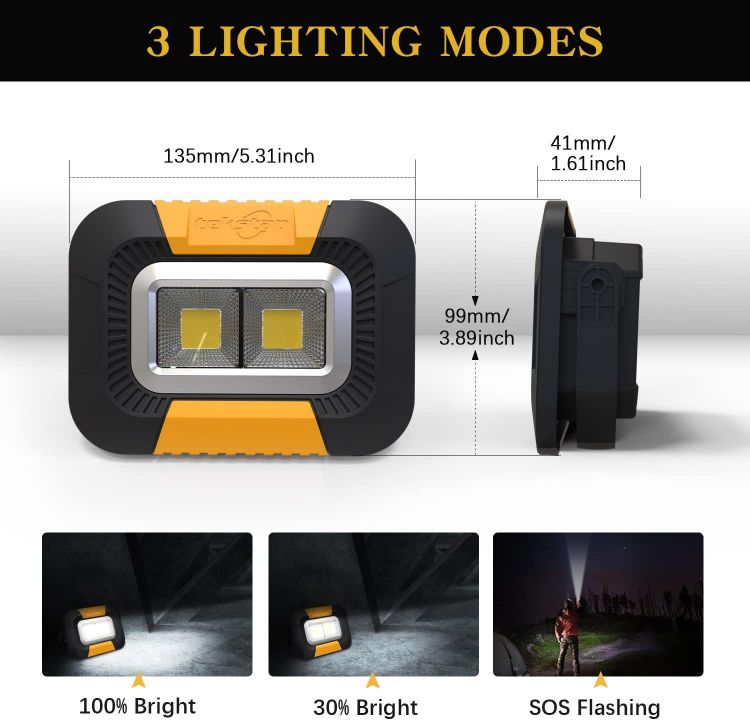 Picture of LED Work Light Rechargeable,IP65 Waterproof Portable Work Lights 30W 2000LM,4400mAh COB Flood Light Battery