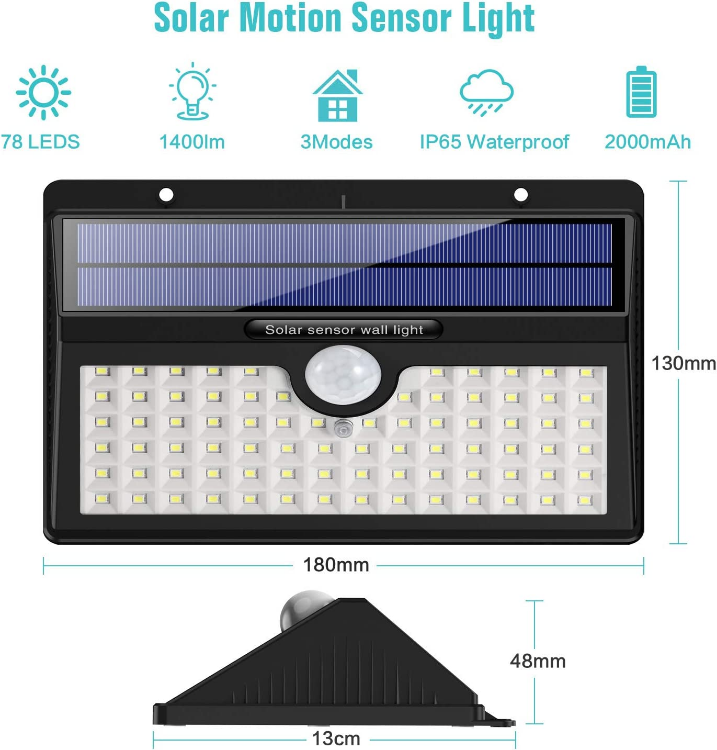 Wireless Solar Motion Sensor Lights – 78 LEDs for Porch, Driveway, and Exterior Walls