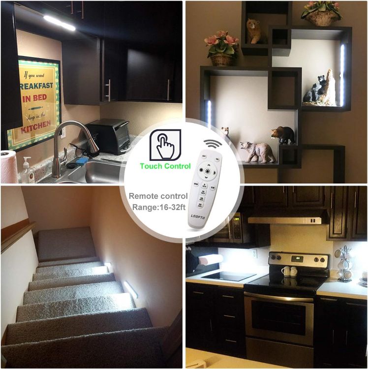 Picture of Under Cabinet Kitchen Lights with Remote Dimmable LED Cupboard Battery Powered LED Bedroom Lights