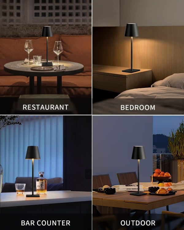 Picture of 2 Pack Cordless Table Lamp,Portable LED Desk Lamp, 5000mAh Battery Operated, 3 Color Stepless Dimming Up