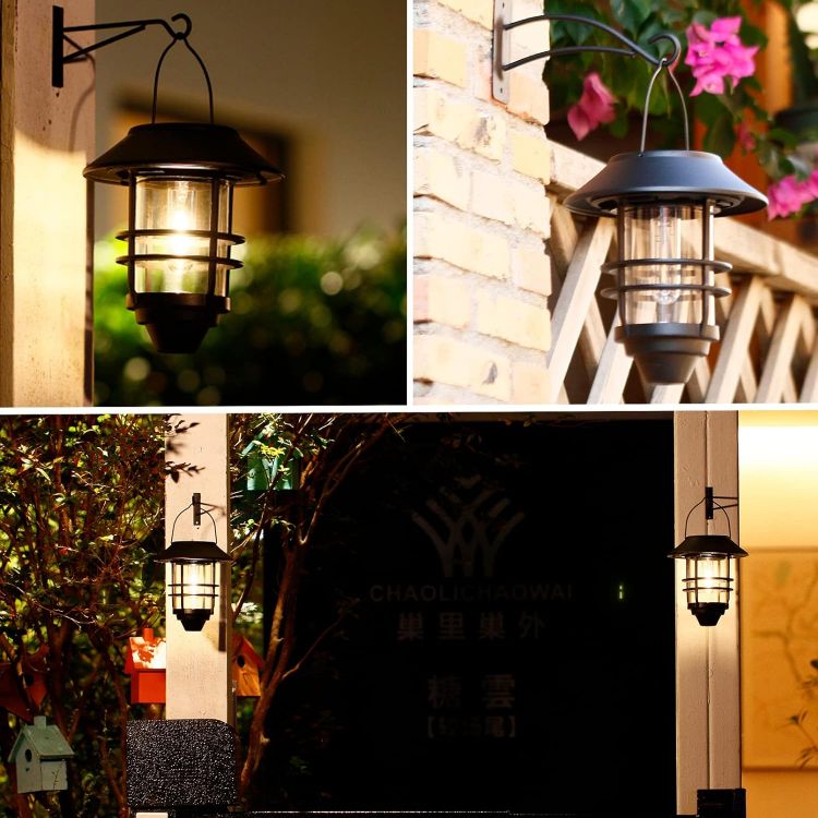 Picture of Solar Lantern Outdoor Lights,Hanging Solar Lights,Solar Lanterns Metal Waterproof Clear Glass & Hook Solar