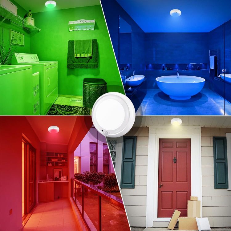 Picture of Motion Sensor Ceiling Light Battery Operated Motion Activated Indoor Light with Remote,10 Color Changing for Shed
