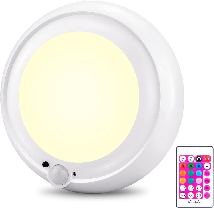 Picture of Motion Sensor Ceiling Light Battery Operated Motion Activated Indoor Light with Remote,10 Color Changing for Shed