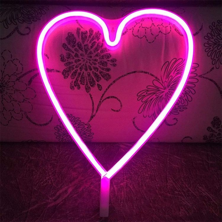 Picture of Pink Neon Night Light Heart Shaped Neon Light USB & Battery Powered Heart Marquee Night Lamp Table Wall Light
