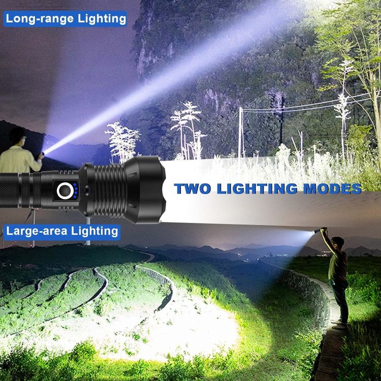 Picture of Flashlights High Lumens Rechargeable, 250000 Lumens Super Bright Led Flashlight, Flash Light with 5 Modes, IPX6 Waterproof