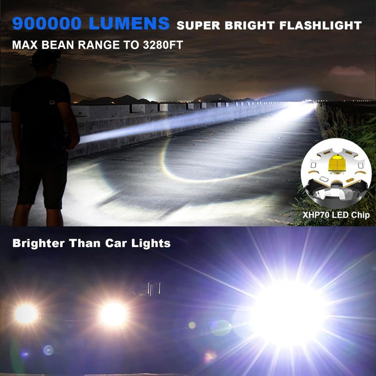 Picture of Flashlights High Lumens Rechargeable, 250000 Lumens Super Bright Led Flashlight, Flash Light with 5 Modes, IPX6 Waterproof