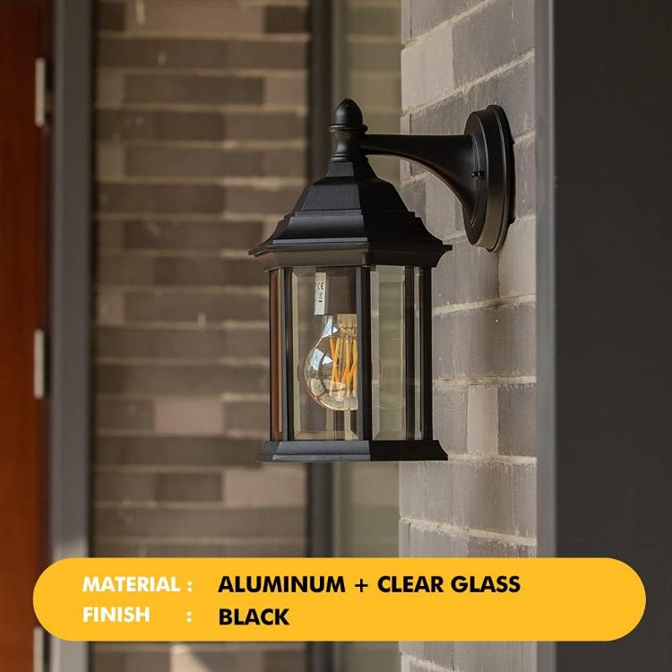 Picture of 6 Sided Black Outdoor Wall Lights Lantern Wall Light Waterproof Aluminium Retro Rustic Garden Decorative Lamp
