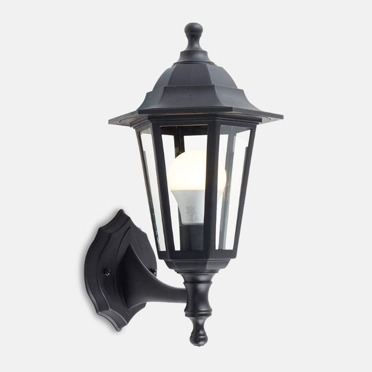 Picture of Traditional Style Black Outdoor Security IP44 Rated Wall Light Lantern