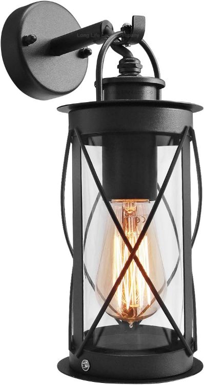 Picture of Outdoor Wall Lantern Down Light Black Metal Stainless Steel Vintage Garden Lamp 