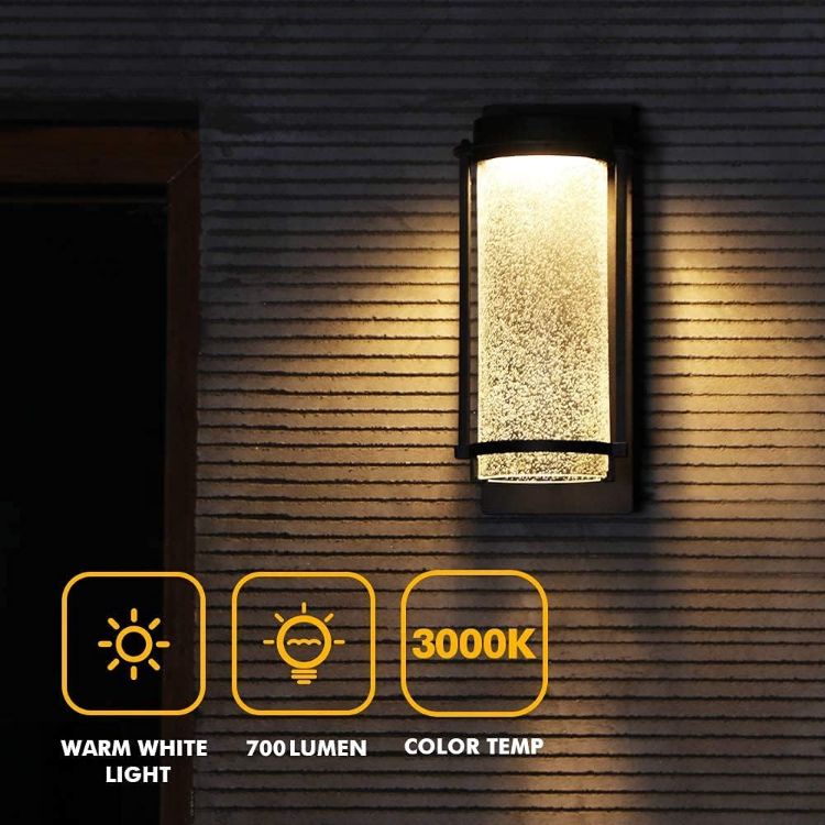 Picture of Led Outdoor Wall Lights IP44, Outside Wall Lantern, Black Metal with Oval Bubble Glass 3000K 700LM 17W