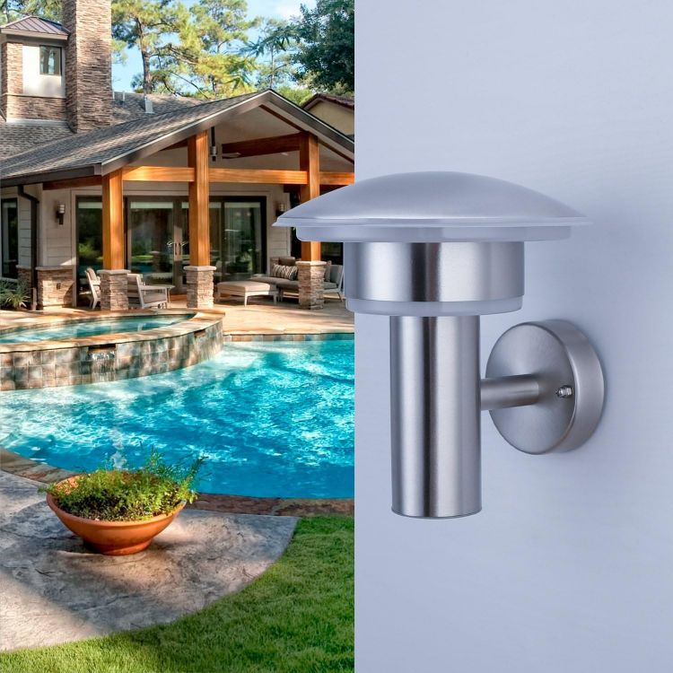 Picture of Outside Lights Mains Powered LED Outdoor Wall Light Silver Stainless Steel Exterior Light IP44 Weatherproof 3000K Warm White