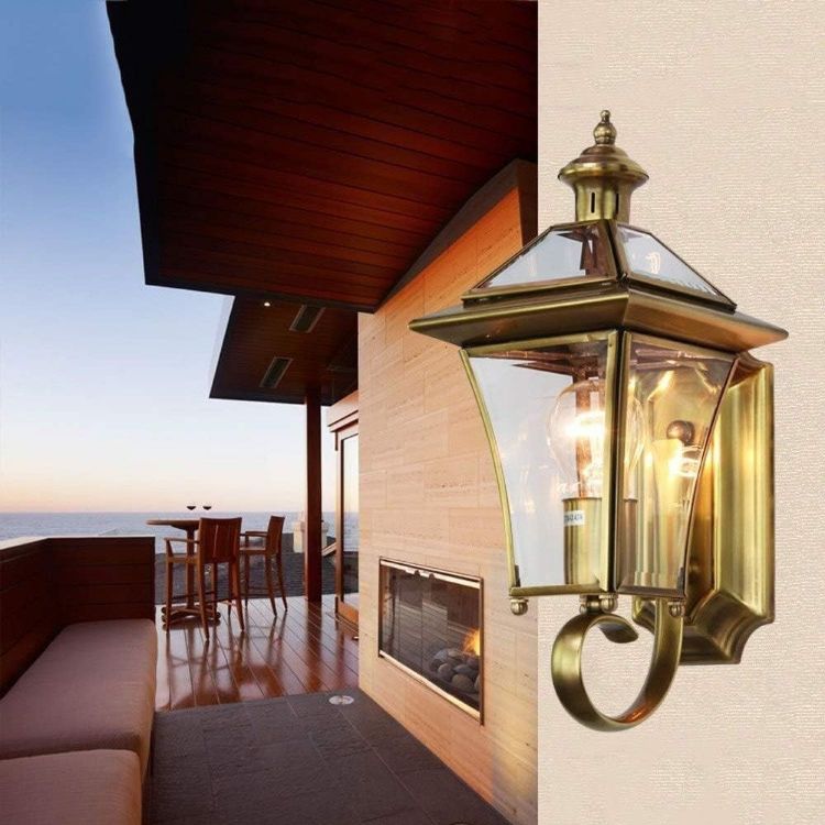 Picture of Luxury Brass Wall Light Outdoor Wall Lantern Lamp IP55 Waterproof Copper Garden Decoration 