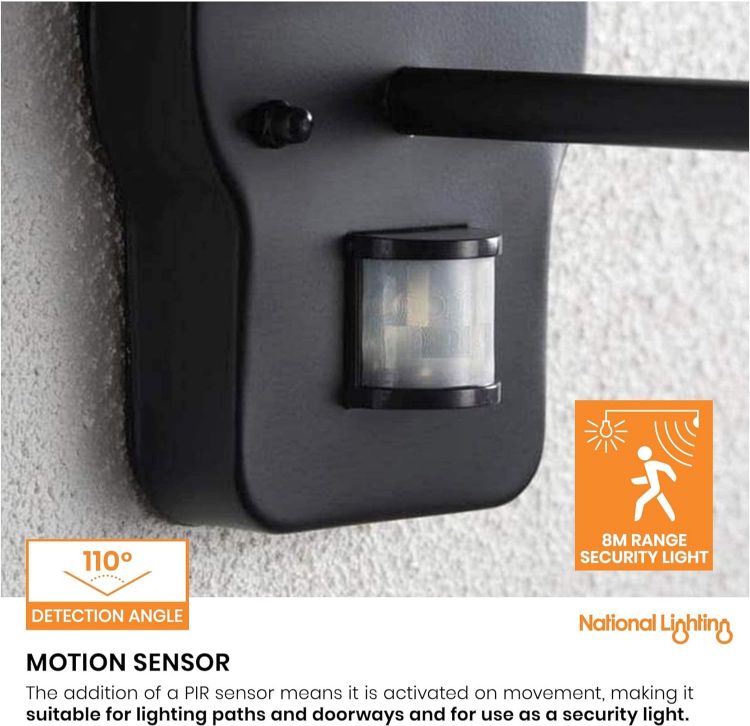 Picture of Outdoor Lights with Sensor - Security Lights Outdoor Motion Sensor - Matt Black Stainless Steel PIR Motion Sensor Lights