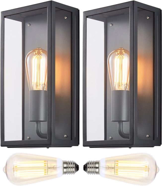 Picture of Outdoor Mains LED Wall Light Boxed Lantern - for Doorways Patios and Outside Garden Lighting: 2x E27 Bulbs Included