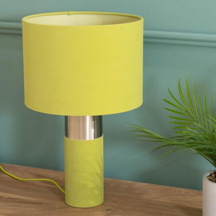 Picture of Velvet Table Lamp Base Drum Lampshade Shade Living Room Bedroom Light LED Bulb