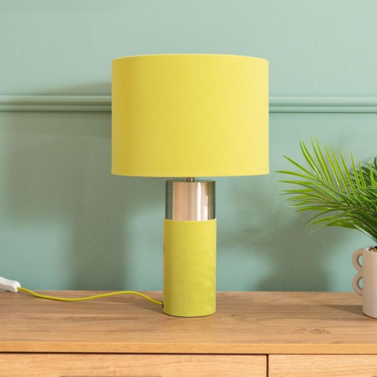 Picture of Velvet Table Lamp Base Drum Lampshade Shade Living Room Bedroom Light LED Bulb