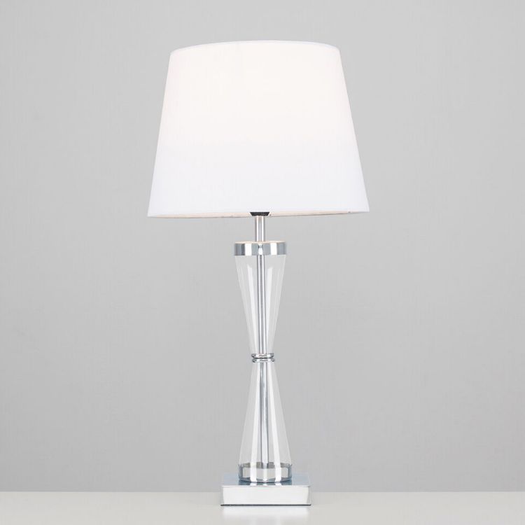 Picture of Modern Table Lamp Chrome Hourglass Light Fabric Lampshades LED Bulb