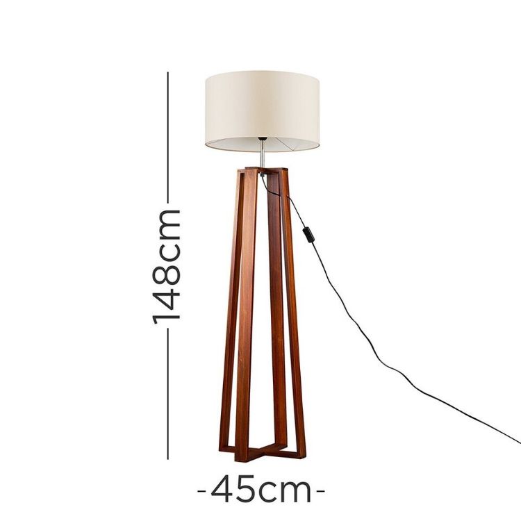 Picture of Dark Wood Floor Lamp Standard Living Room Light Large Lamspshade LED Light Bulb