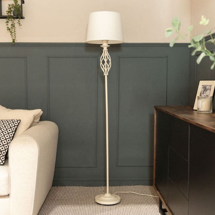 Picture of Traditional Floor Lamp Metal Stem Fabric Lampshade Living Room Light LED Bulb