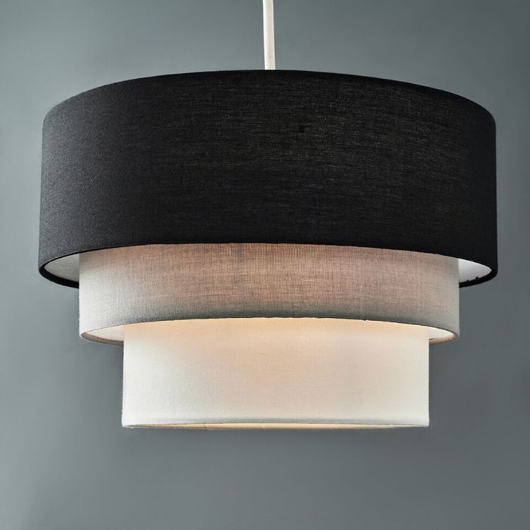 Picture of Fabric Ceiling Pendant Light Shade Lampshade Tiered Bedroom Living Room Lamp LED - Black