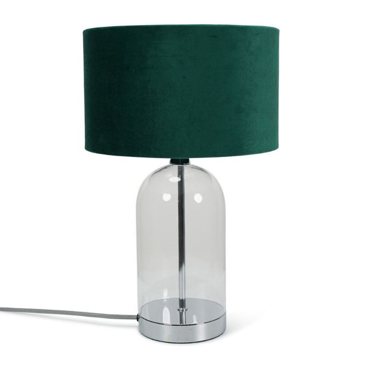Picture of Glass Table Lamp Chrome Base Living Room Bedroom Light Velvet Lampshade Shade