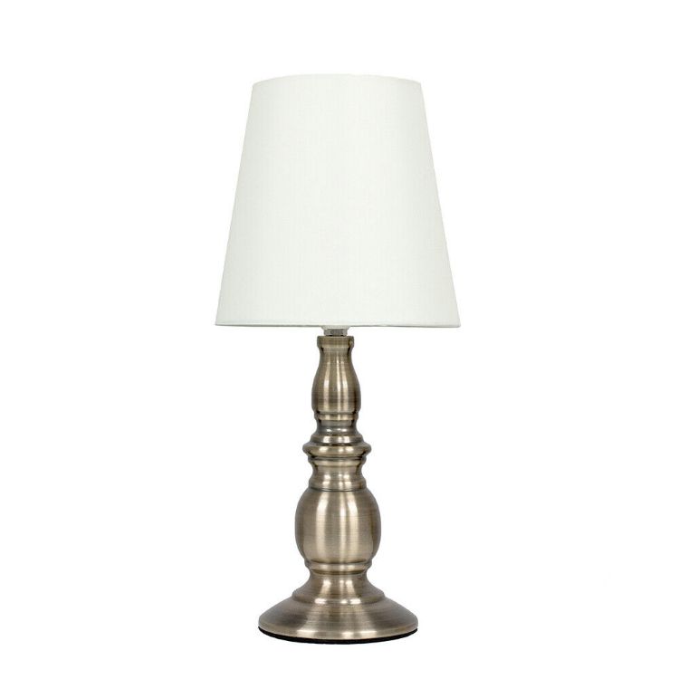 Picture of Antique Brass Touch Table Lamp Traditional 35CM Tall Light Tapered White Shade