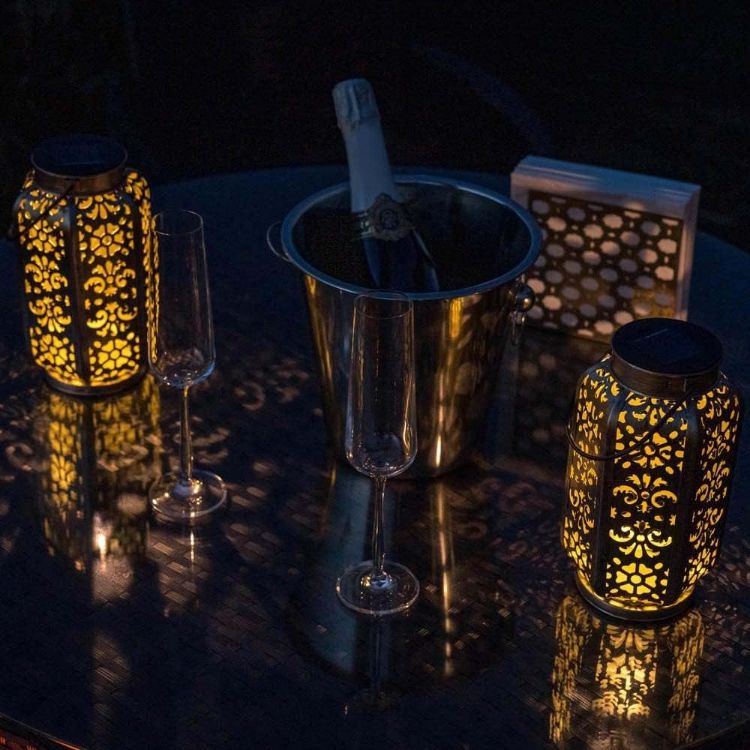 Picture of Solar Powered Outdoor Light Moroccan Lantern Antique Brass Garden Outside Décor