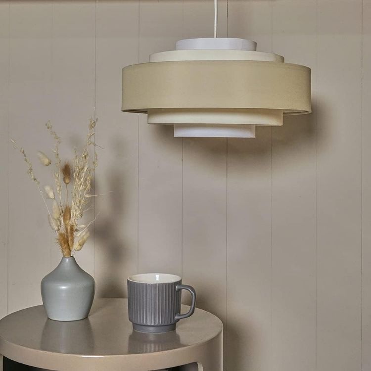 Picture of 35cm Tiered Ceiling Pendant Light Shade Easy Fit Fabric Lampshade LED Bulb Lamp