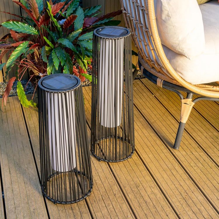 Picture of Black Rattan Outdoor Solar Powered Floor Lamp Lantern Light Garden Patio Path