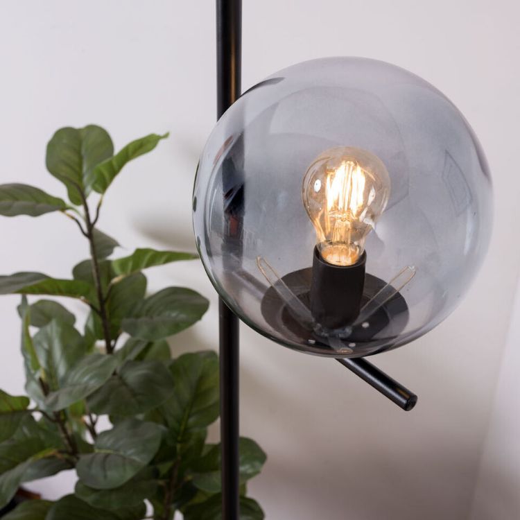Picture of Metal Floor Lamp Black Smoked Glass Globe Lampshade Living Room Light LED Bulb