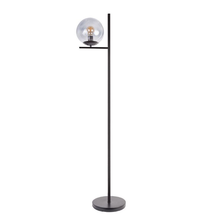 Picture of Metal Floor Lamp Black Smoked Glass Globe Lampshade Living Room Light LED Bulb